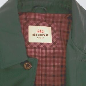 BEN SHERMAN BRIGHT HUNTER GREEN TERRACOTTA TRENCH COAT